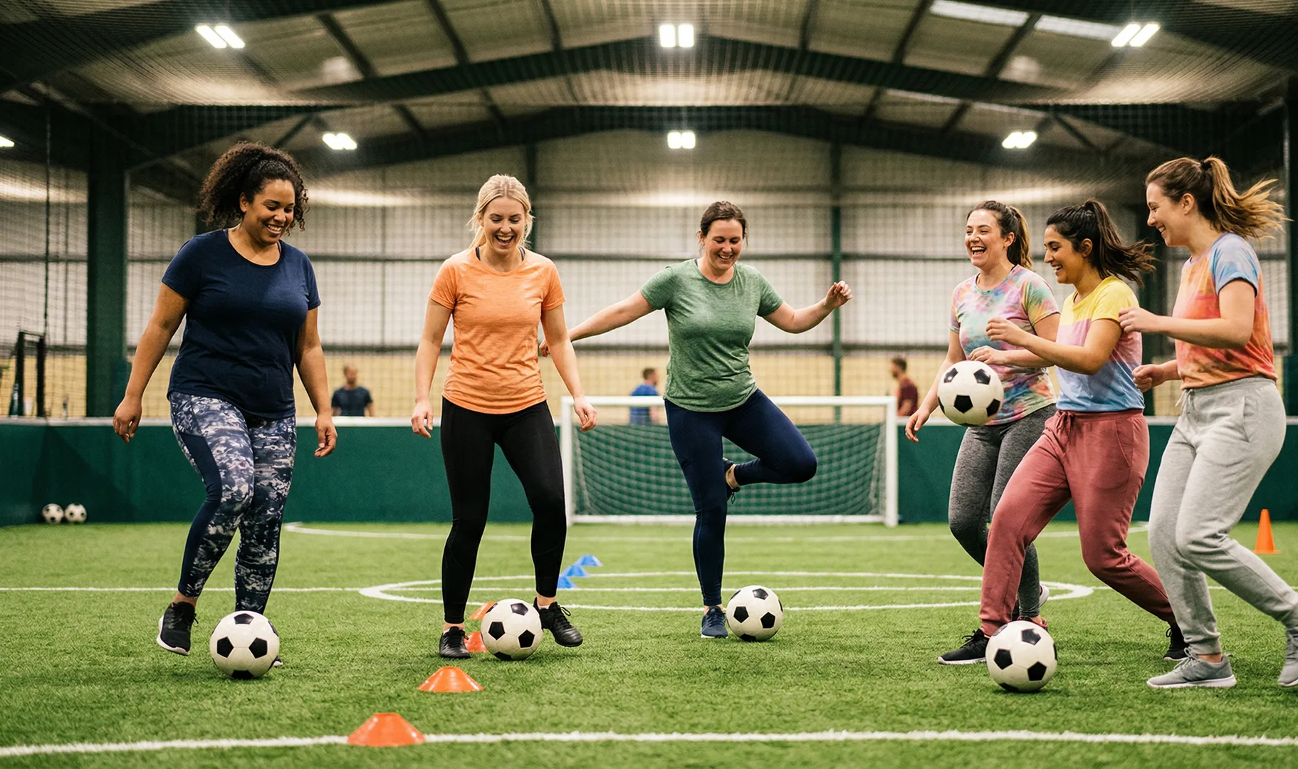 Séance de foot fitness entre femmes sur terrain indoor AJ2Sport